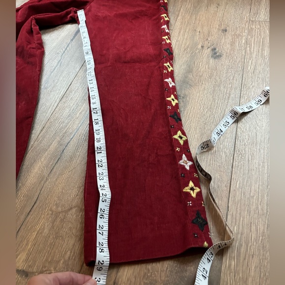 J. McLaughlin Red Maroon Corduroy Pants Star Embroidery Straight Leg Size 4 Boho - Picture 9 of 13